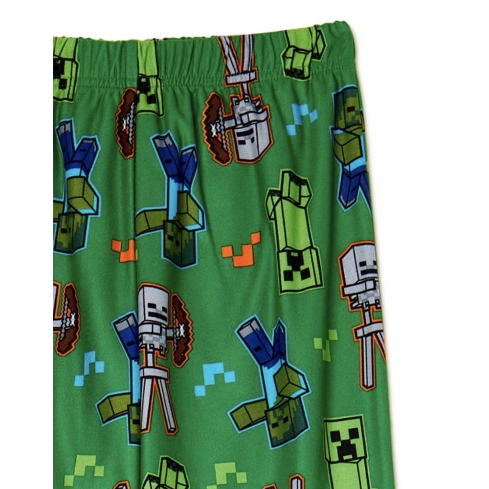 Minecraft Pajama Set Kids Size 10/12 Green New 2pc Button Down Sleepwear Creeper - Picture 3 of 9